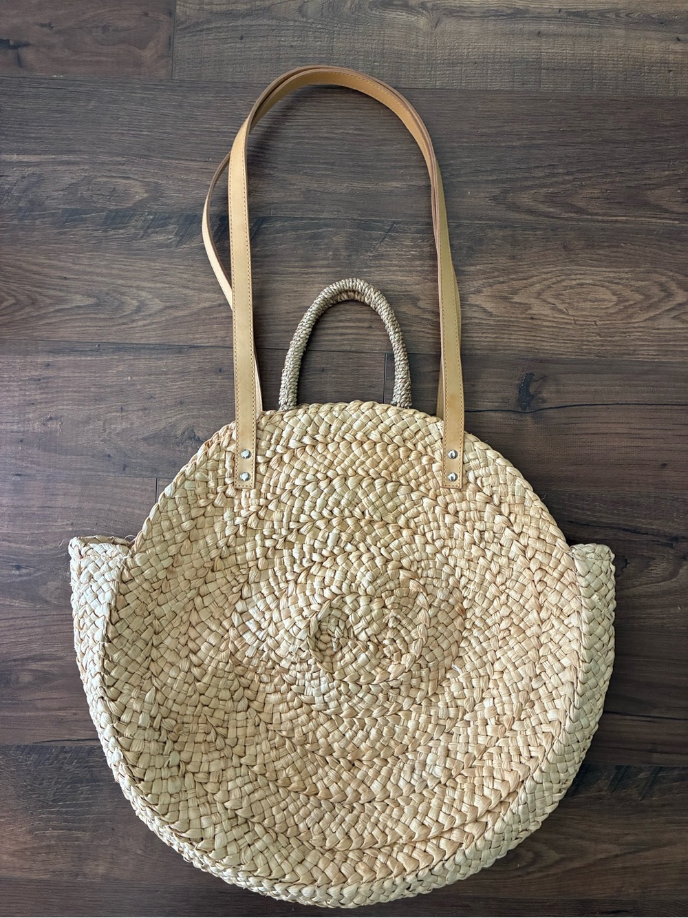 Woven Straw Circle Tote Bag - Natural